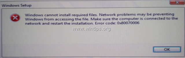 FIX: Fehler 0x80070006 Windows kann erforderliche Dateien nicht installieren