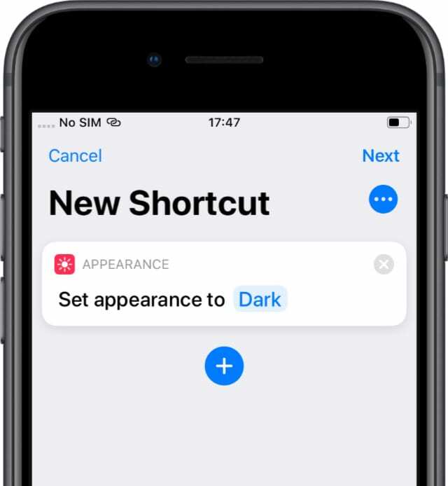 Comandă rapidă Siri pentru modul întunecat