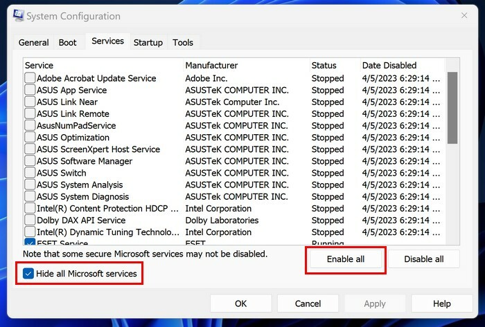 Įgalinkite visas „Microsoft“ paslaugas W11