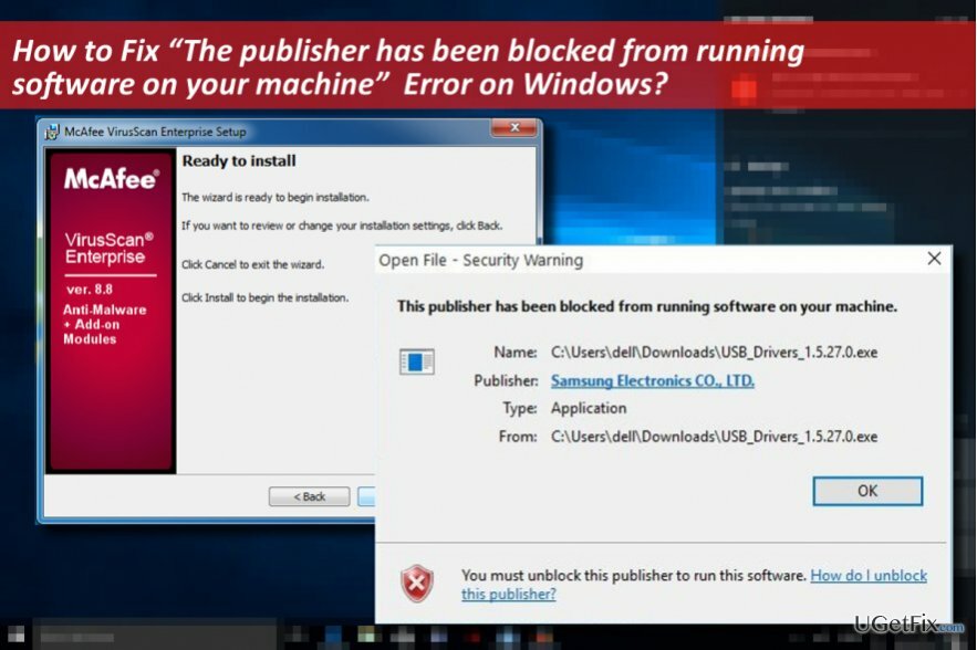 billede af fejlen " Udgiveren er blevet blokeret fra at køre software på din maskine".