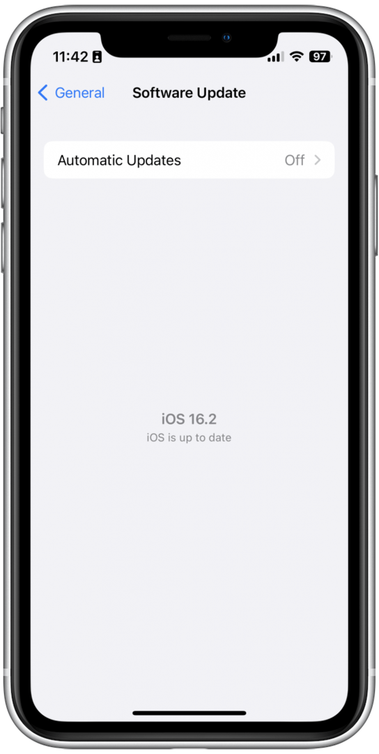 iPhone이 최신 버전이면 아래와 비슷한 화면이 표시됩니다. 다운로드 및 설치 버튼이 보이면 탭하여 사용 가능한 업데이트를 설치해야 합니다.
