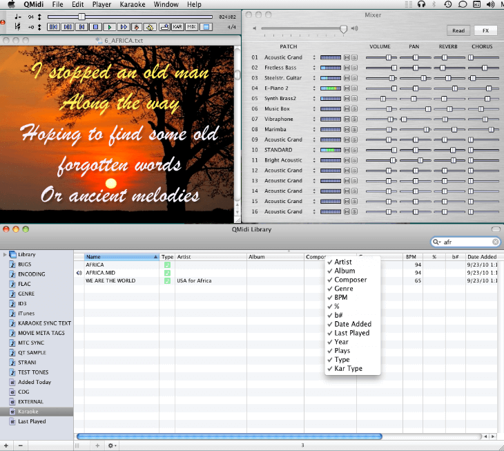 QMIDI - Nejlepší bezplatný karaoke software pro Mac