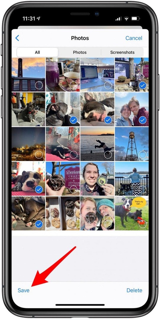 Érintse meg a Mentés gombot a fényképek iPhone-ra való letöltéséhez.