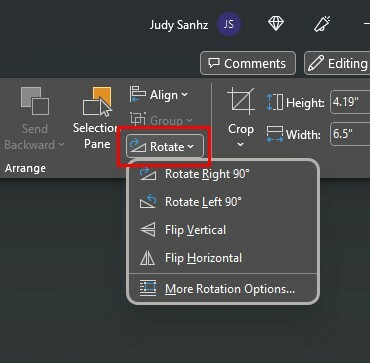 אפשרות סיבוב תמונה ב- Microsoft Word