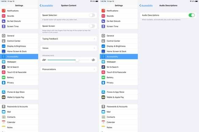 Audio hablado por accesibilidad para iPad