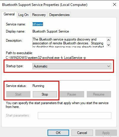 Starta om Bluetooth Support Service