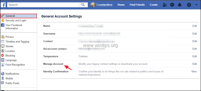 gestire le impostazioni dell'account facebook