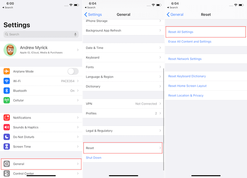 Iš naujo nustatyti visus nustatymus iOS 13.6