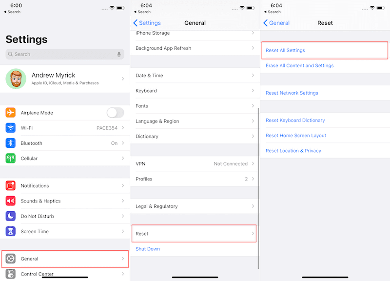 Poništi sve postavke iOS 13.6