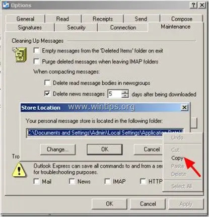 Outlook express - ścieżka do folderu przechowywania