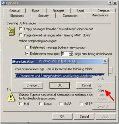 outlook express - bane for butikkmappe