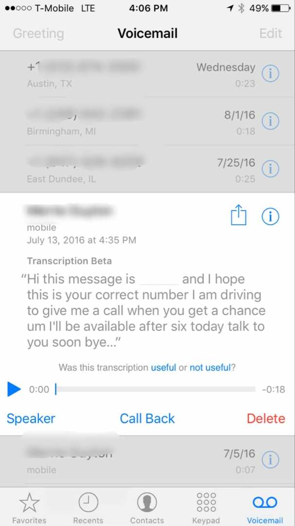 Use o recurso de transcrição de correio de voz no iOS 10