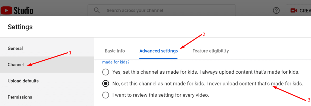 ställ in en YouTube-kanal som inte är gjord för barn