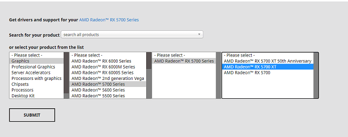 Sterownik AMD Radeon 5700 XT