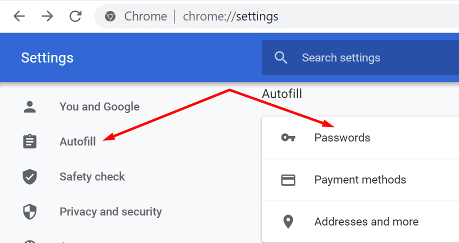 Chromen automaattisen täytön salasanat