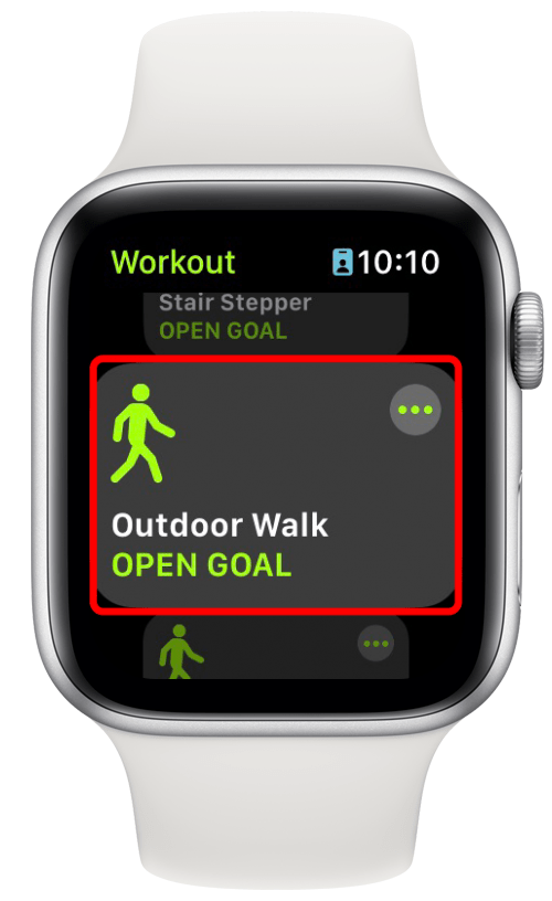Выберите «Бег на свежем воздухе» или «Прогулка на свежем воздухе» в зависимости от вашей тренировки и начните поход.