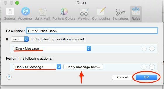 Cómo configurar la respuesta automática de correo electrónico para la aplicación OS X Mail