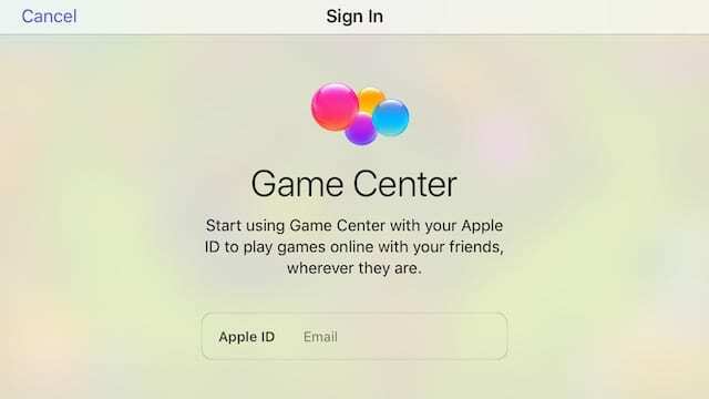 Página de inicio de sesión de Game Center