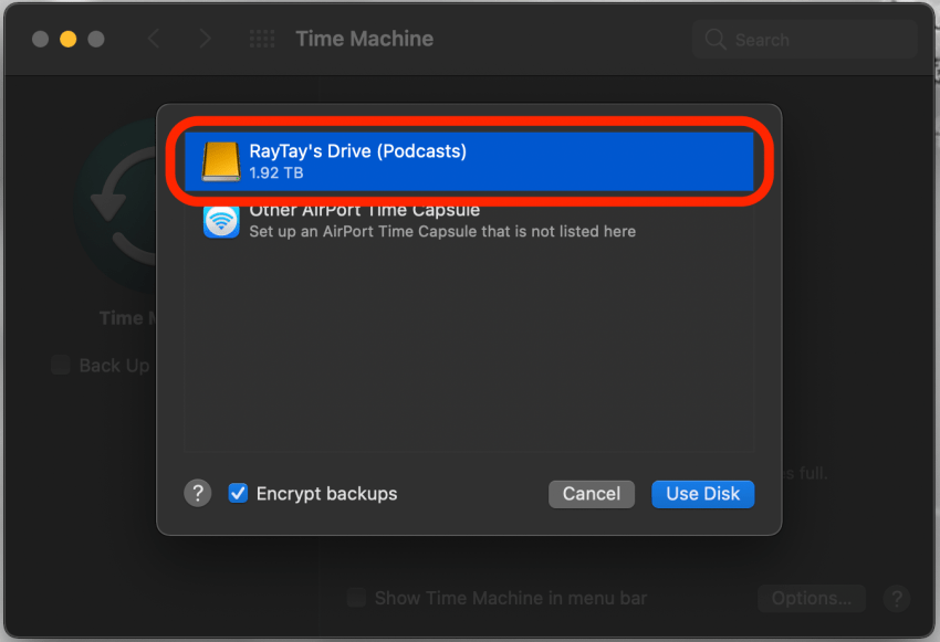 Wählen Sie Ihr Mac-Backup-Laufwerk aus