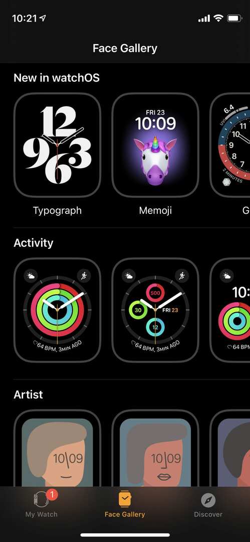 iPhone'daki Watch uygulamasında Yüz Galerisi.