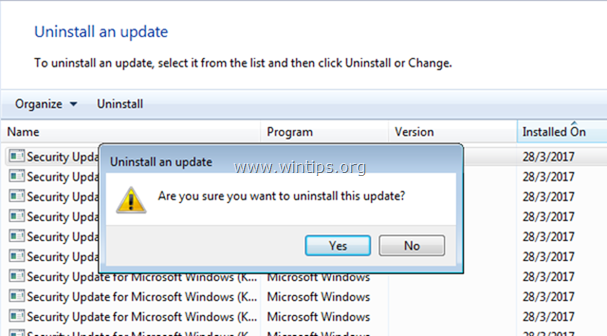 Updates verwijderen in Windows 10