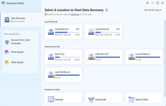 Software de recuperación de datos Tenorshare 4DDiG