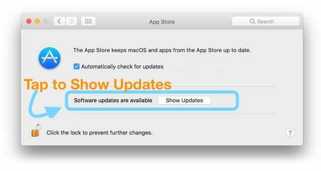 mostrar actualizaciones en las preferencias del sistema de la tienda de aplicaciones mac
