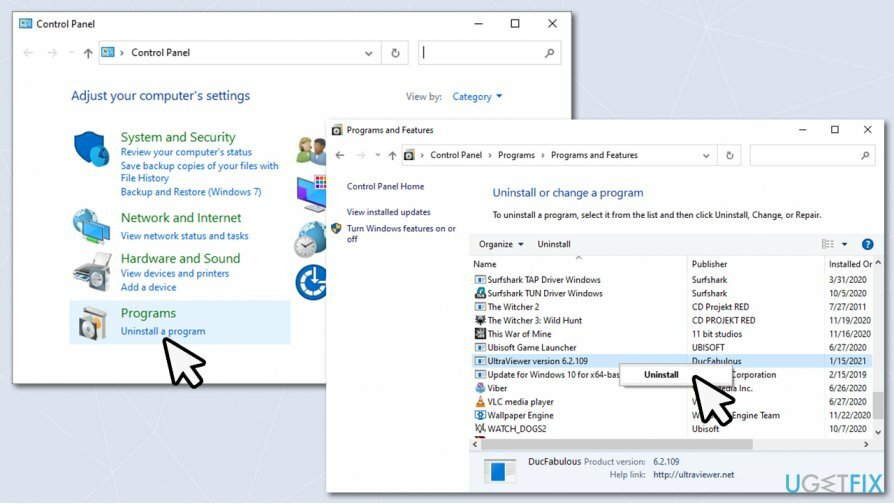 Απεγκαταστήστε το UltraViewer μέσω του Πίνακα Ελέγχου