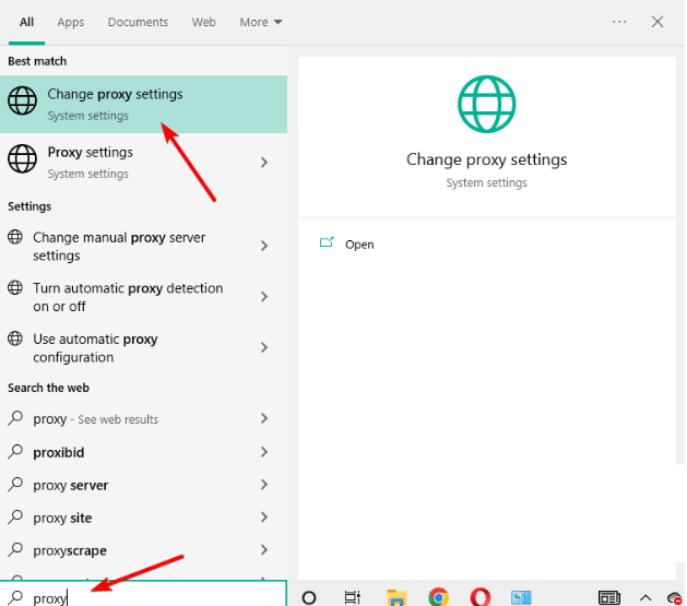 Configurações de proxy