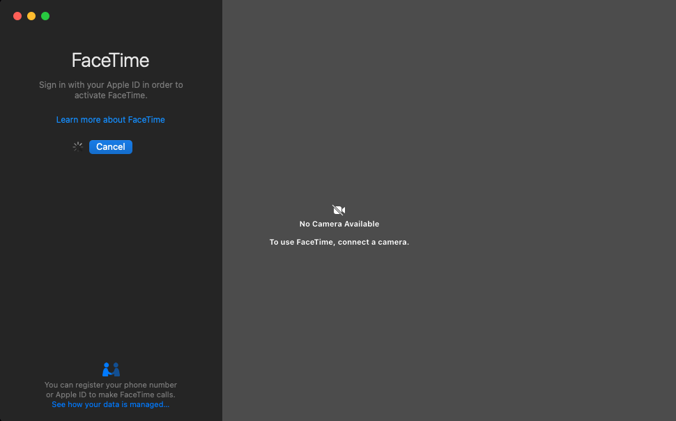 मैक मुद्दे पर फेसटाइम में साइन इन नहीं कर सकते का स्क्रीनशॉट