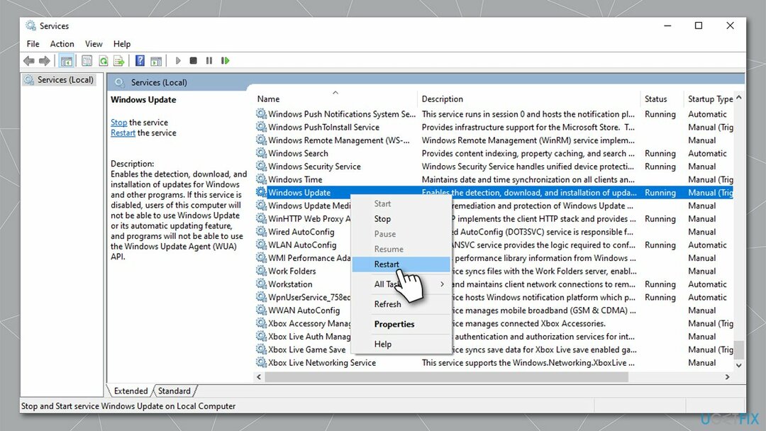 Reštartujte službu aktualizácie systému Windows