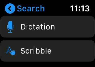 स्क्रिबल या डिक्टेट के साथ ऐप्पल वॉच पर सर्च करें