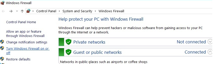 Brána firewall programu Windows Defender