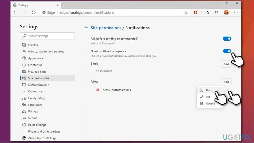 Desactivar las notificaciones en MS Edge 2