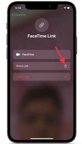 Κάντε κλικ στην επιλογή «Κοινή χρήση συνδέσμου» στο FaceTime