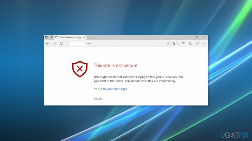 Snímek obrazovky s chybou „Tento web není zabezpečený“.
