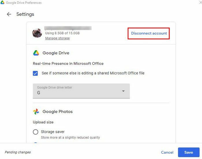 Prekinite povezavo z Google Računom Drive