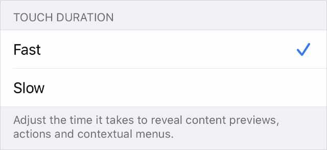 Опции за продължителност на докосването от настройките за достъпност на iPhone