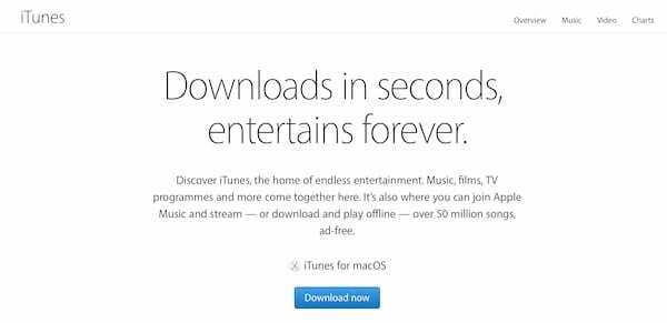 Apple की वेबसाइट से iTunes डाउनलोड पेज का स्क्रीनशॉट