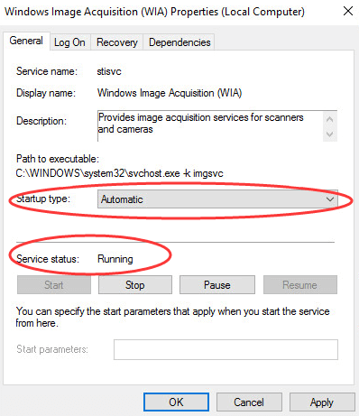 Seguro que el tipo de inicio está configurado en enfoque automático y el estado del servicio se establece en ejecución