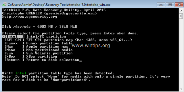 memulihkan file dari disk - testdisk