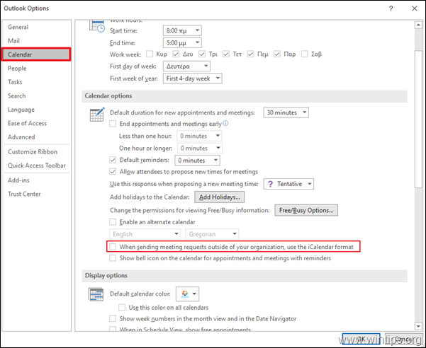 Desativar formato iCalendar no Outlook