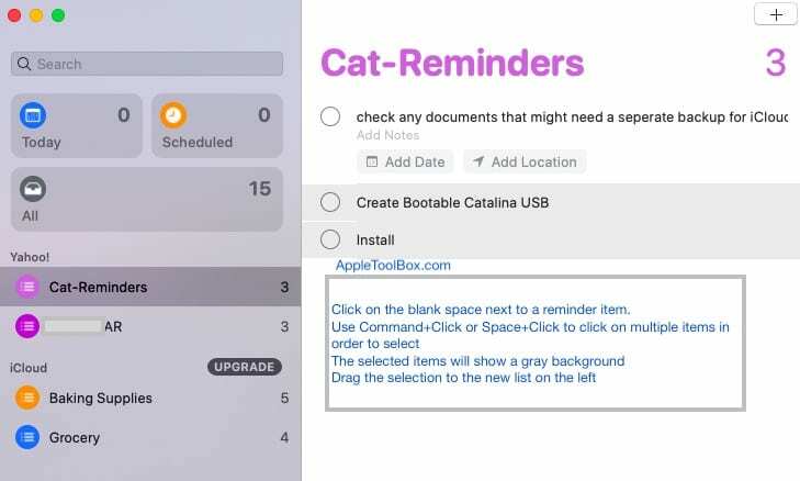 pindahkan beberapa pengingat ke daftar baru di macOS Catalina