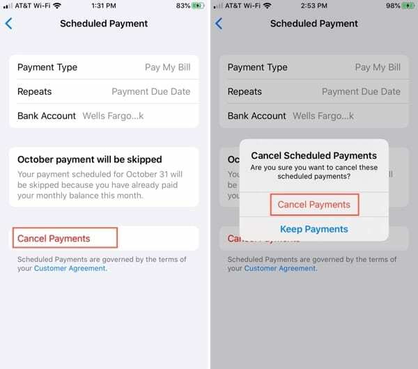 Annulla i pagamenti con Apple Card