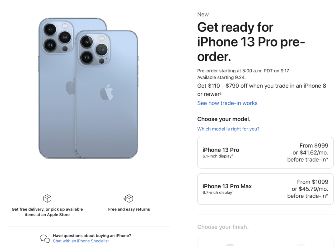 Forhåndsbestill iPhone 13-oppføring