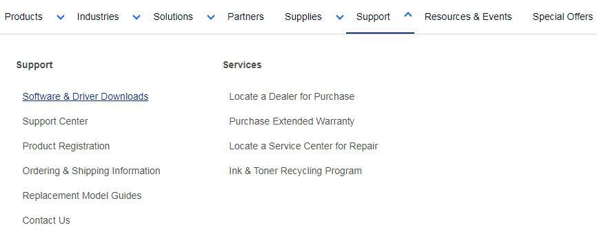 Klik på Software & Driver Downloads i Support-fanen fra Brother Officials Site