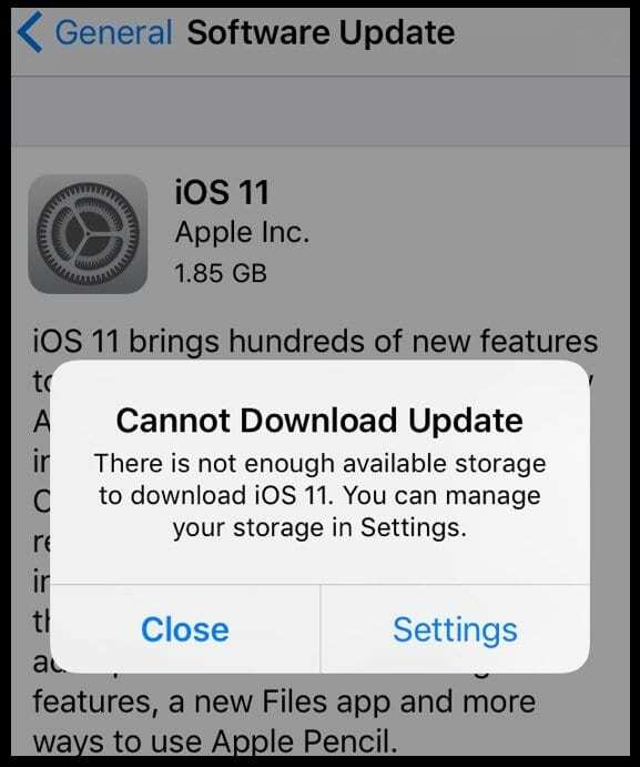 Fel uppstod vid installation av iOS 11 på iPhone eller iPad, hur man fixar