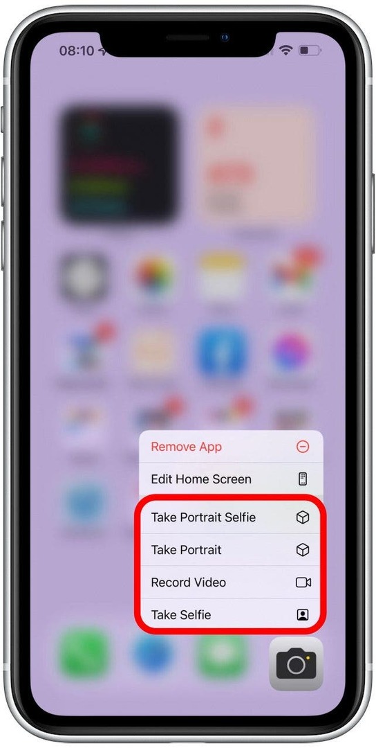 Selectați una dintre opțiuni - butonul camerei iPhone	