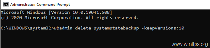 wbadmin slet systemstatebackup -keepversions