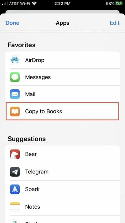 शीट साझा करने के लिए पुस्तकों में कॉपी जोड़ें iPhone
